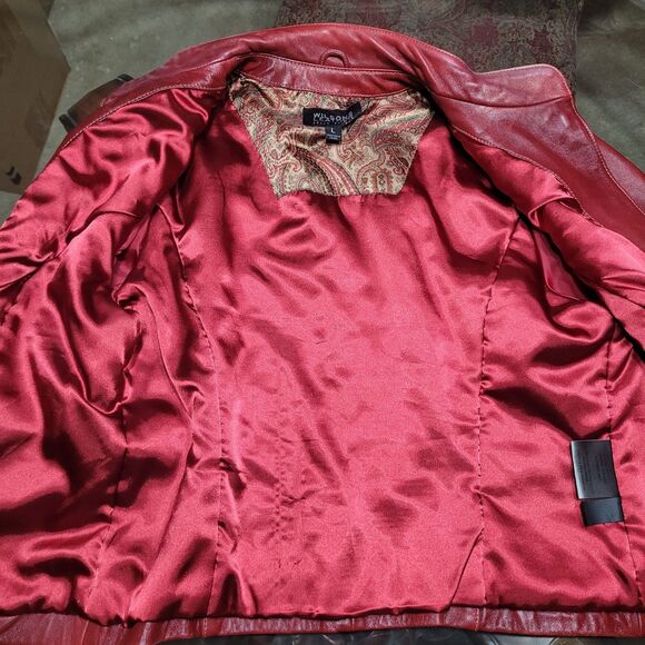 Wilsons Leather Jacket Womens L Red Old Money Moto Biker Bikercore Mock Collar - Picture 5 of 13
